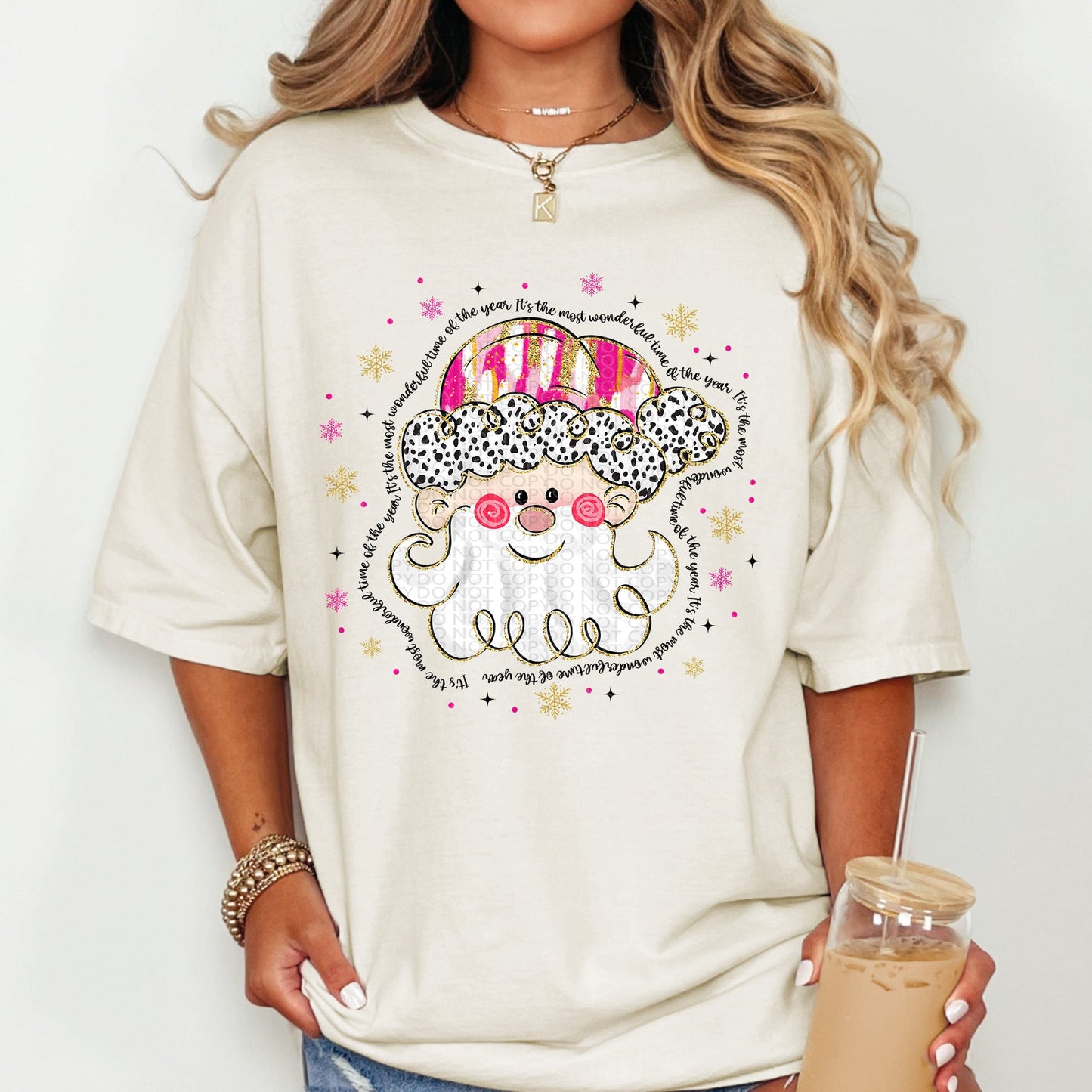 Gold Foil Doodle Santa | Comfort Colors Tee or Gildan Crewneck Sweatshirt