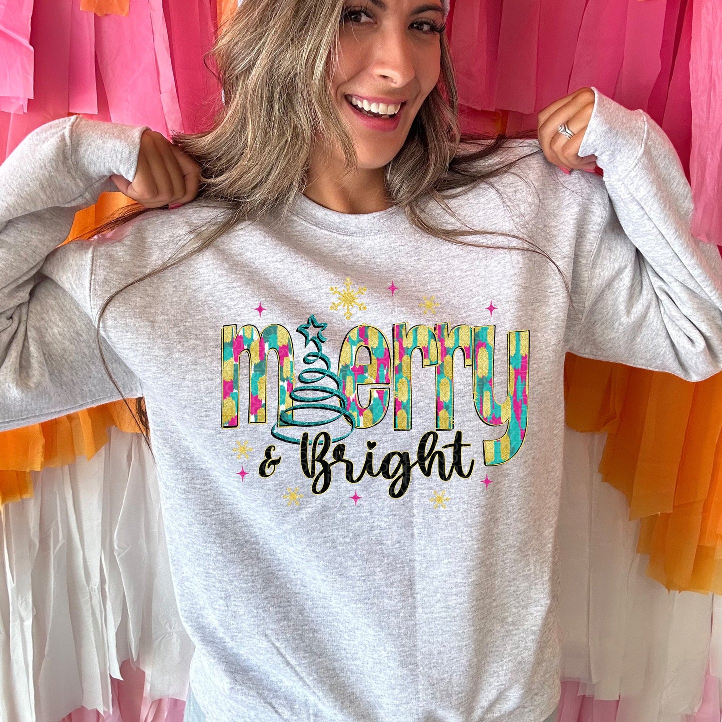 Merry & Bright Brush Strokes | Comfort Colors Tee or Gildan Crewneck Sweatshirt