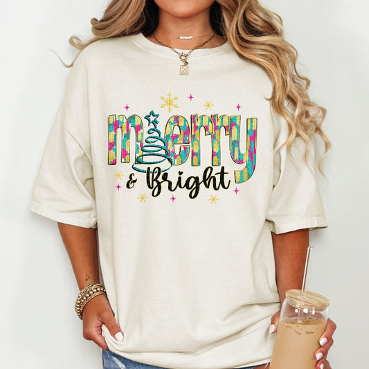 Merry & Bright Brush Strokes | Comfort Colors Tee or Gildan Crewneck Sweatshirt