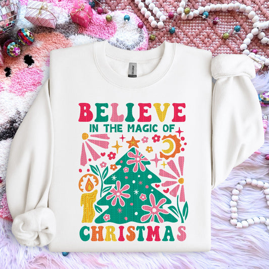 Believe in the Magic of Christmas Retro | Comfort Colors Tee or Gildan Crewneck Sweatshirt