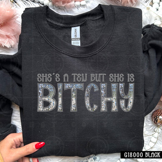 She’s a Ten But She is Bitchy | Comfort Colors Tee or Gildan Crewneck Sweatshir