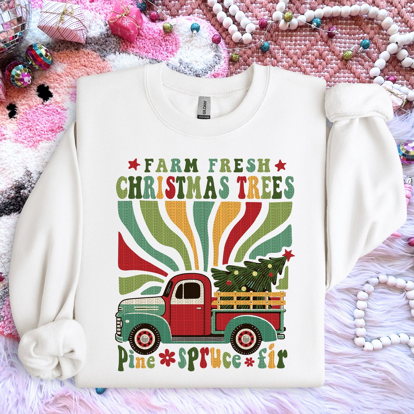 Farm Fresh Christmas Trees Retro| Comfort Colors Tee or Gildan Crewneck Sweatshirt