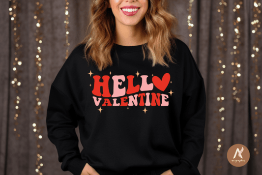 Hello Valentine Wavy Red and Pink  | Comfort Colors Tee or Gildan Crewneck Sweatshirt