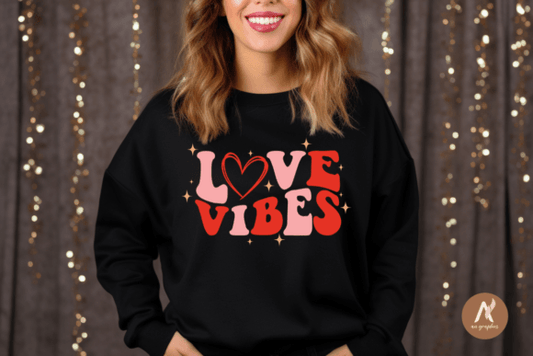 Love Vibes Wavy Red and Pink  | Comfort Colors Tee or Gildan Crewneck Sweatshirt