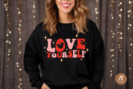 Love Yourself Wavy Red and Pink  | Comfort Colors Tee or Gildan Crewneck Sweatshirt