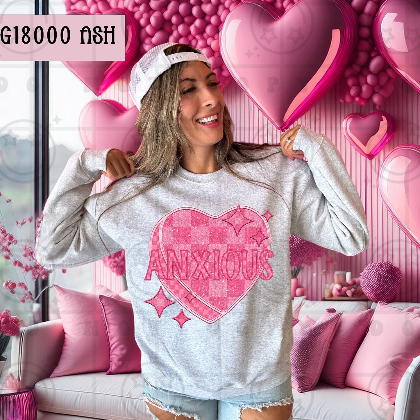 Pink Checkered Heart Anxious | Comfort Colors Tee or Gildan Crewneck Sweatshirt