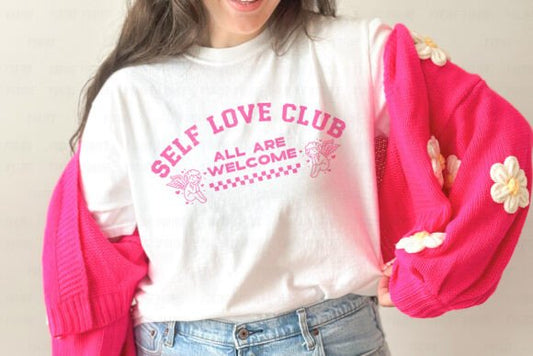 Retro Valentine Day Self Love Club  | Comfort Colors Tee or Gildan Crewneck Sweatshirt