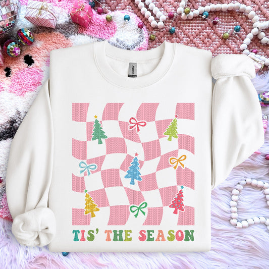 Tis the Season Pink Checkers| Comfort Colors Tee or Gildan Crewneck Sweatshirt