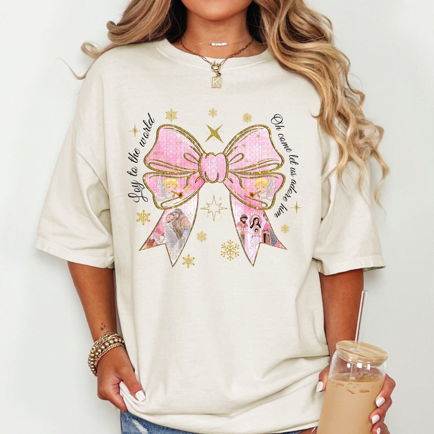 Faux Glitter Nativity Bow | Comfort Colors Tee or Gildan Crewneck Sweatshirt