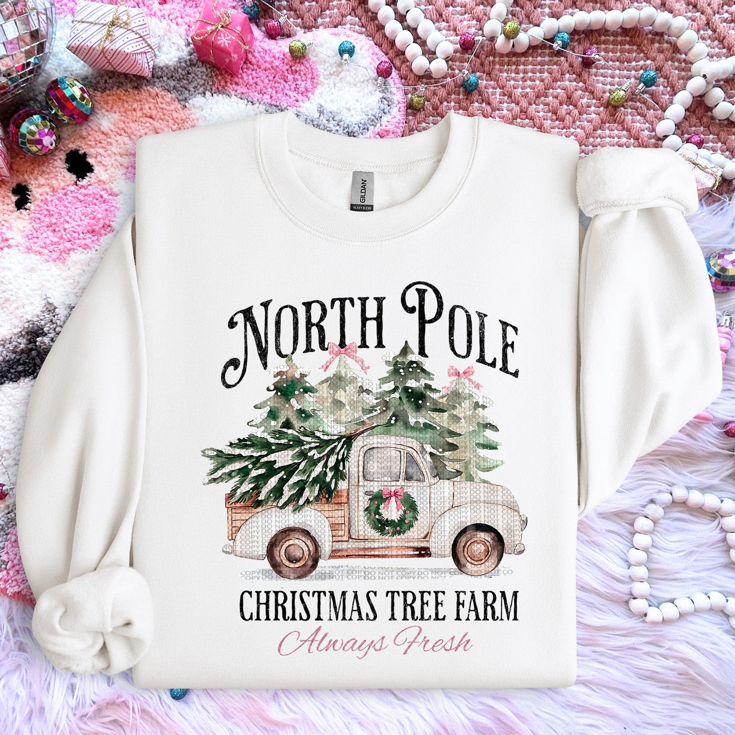 Northpole Tree Farm Truck Black Ink | Comfort Colors Tee or Gildan Crewneck Sweatshirt