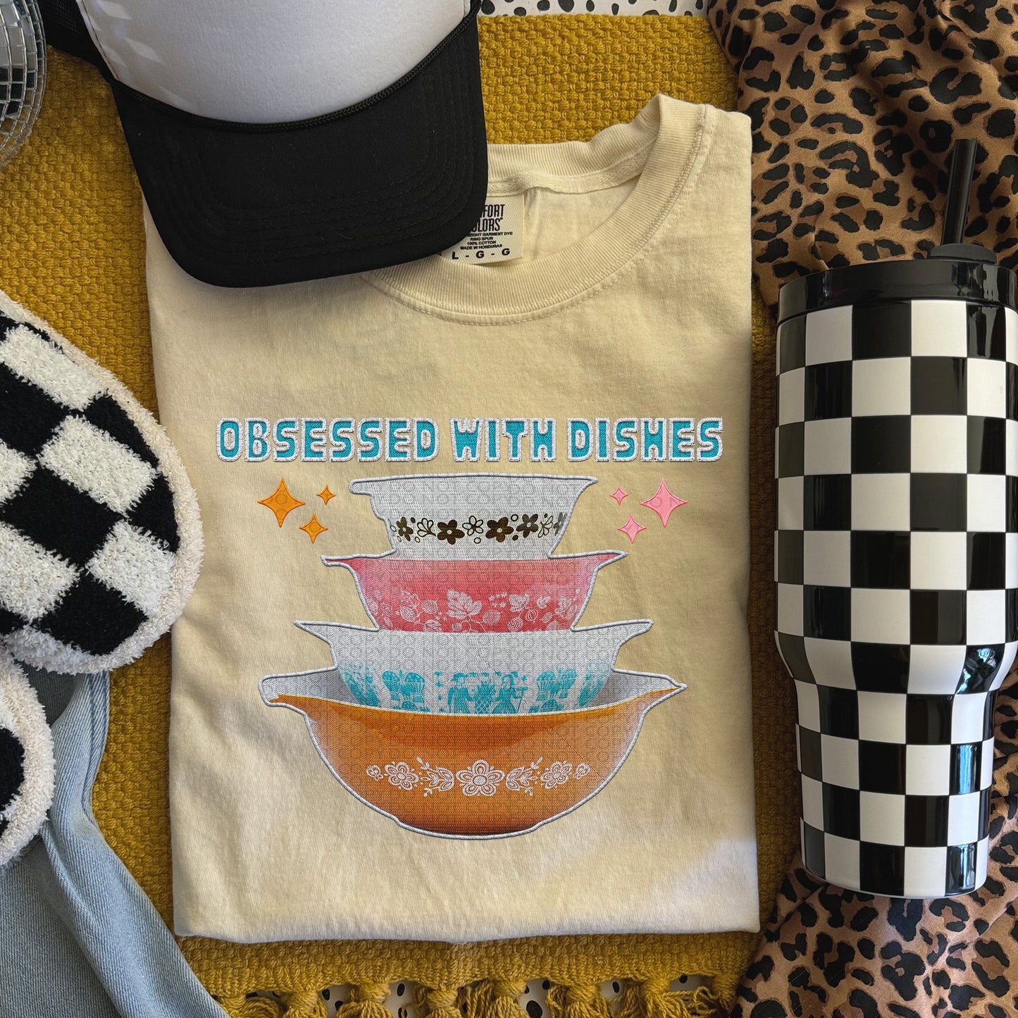 Obsessed with Dishes Stacked Multicolor Bowls  | Comfort Colors Tee or Gildan Crewneck Sweatshirt