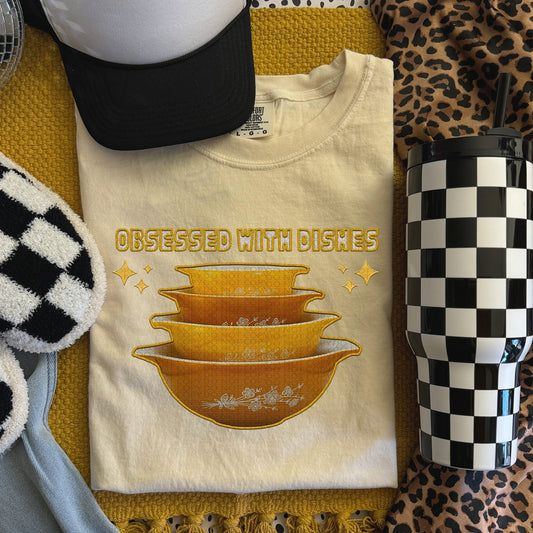 Obsessed with Dishes Yellow Stacked Bowls  | Comfort Colors Tee or Gildan Crewneck Sweatshirt